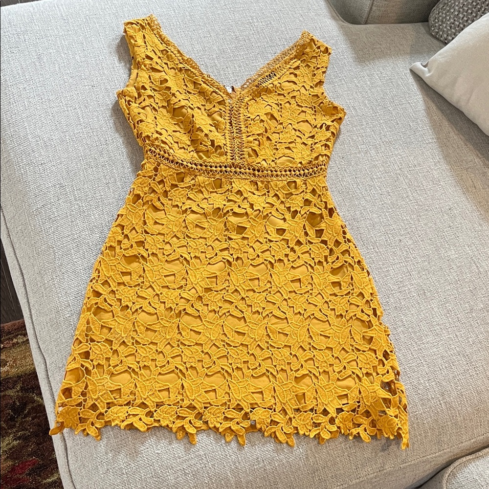 Elegant mustard Yellow Lace Dress